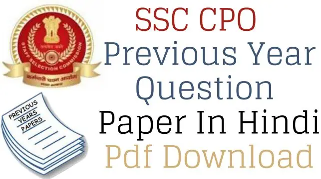 SSC CPO Previous Year Question Paper In Hindi Pdf Download