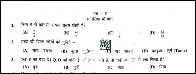 rajasthan BSTC 2025 Question Paper in hindi PDF