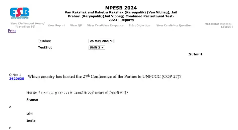 MP Forest Guard Previous Year Paper In Hindi Pdf